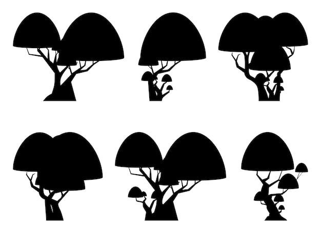 Colección de silueta de árbol de dibujos animados aislado en blanco Ilustración de vector de árboles forestales