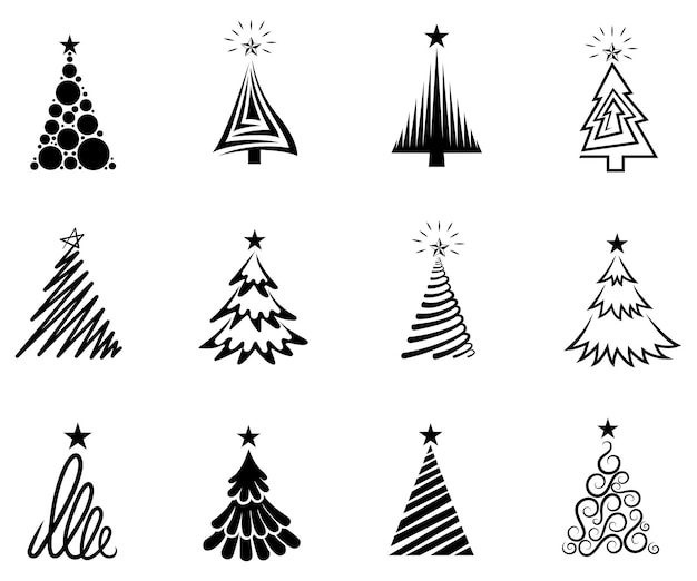 Colección de silueta de árbol Imágenes Prediseñadas de Navidad decoración navideña ilustración vectorial