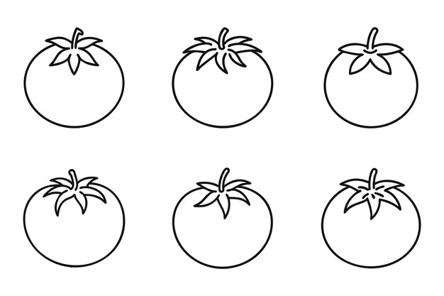 Una colección de silueta de contorno de tomate con ilustración vectorial plana
