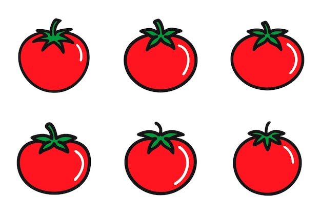 Una colección de silueta de contorno de tomate con ilustración vectorial plana
