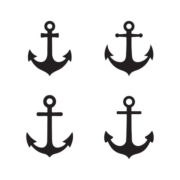 Colección de silueta diseño plano icono de anclaje ilustración vectorial aislado en fondo blanco