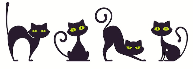 Colección de silueta de gato negro. lindo gatito. vector