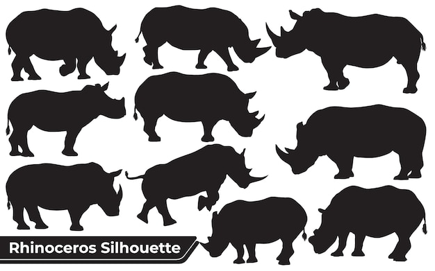 Colección de silueta de rinoceronte animal en diferentes poses