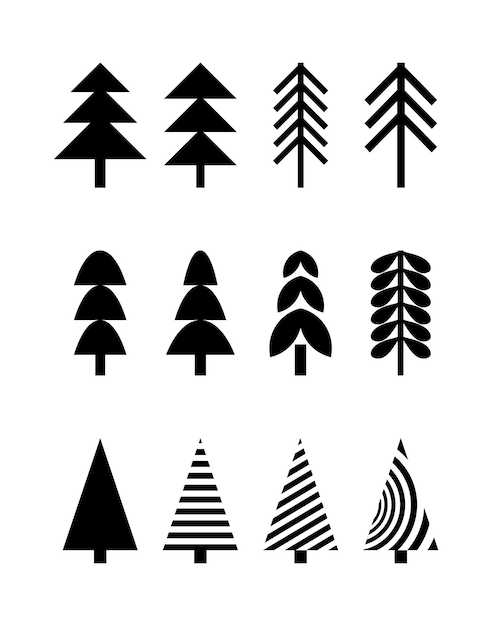 Colección de siluetas de adornos de árboles de Navidad en estilo plano Perfecto para pancartas, folletos, etiquetas, postales, pegatinas de venta Ilustración vectorial de estilo plano simple