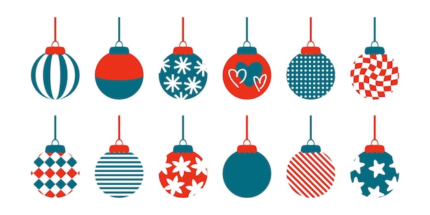 Colección de siluetas de adornos geométricos de bolas de Navidad Perfecto para pancartas, folletos, etiquetas, postales, pegatinas de venta Ilustración vectorial de estilo plano simple