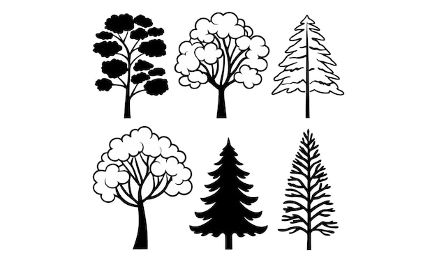 Colección de siluetas de árboles para el diseño del paisaje