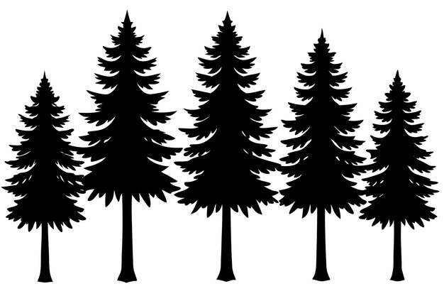 Colección de siluetas de árboles forestales Pinos con fondos panorámicos de patrón horizontal