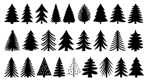 Colección de siluetas de árboles de Navidad vector aislado en fondo blanco