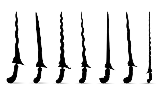 Colección de siluetas de las armas tradicionales de Keris de Java