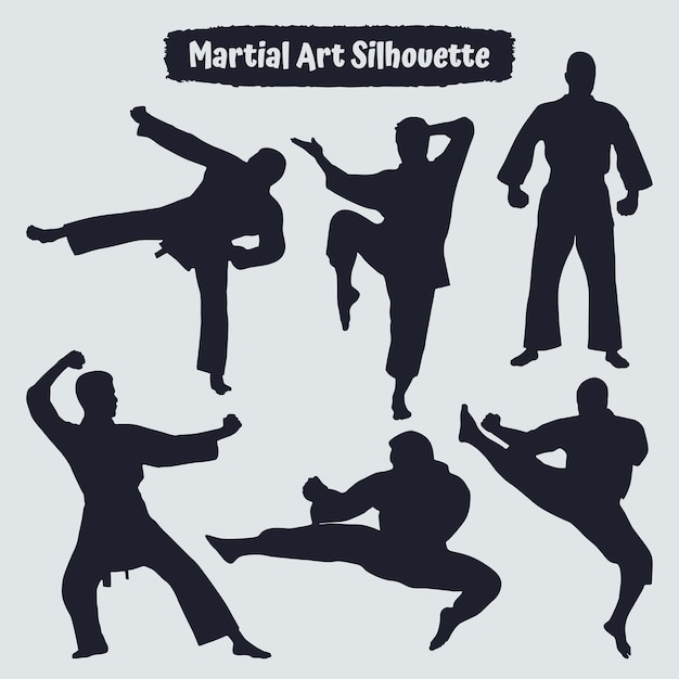 Colección de siluetas de artes marciales en diferentes poses.