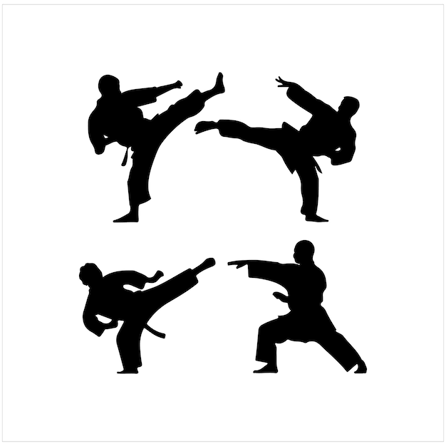Colección de siluetas de artes marciales Karate judo taekwondo y kung fur fondo blanco