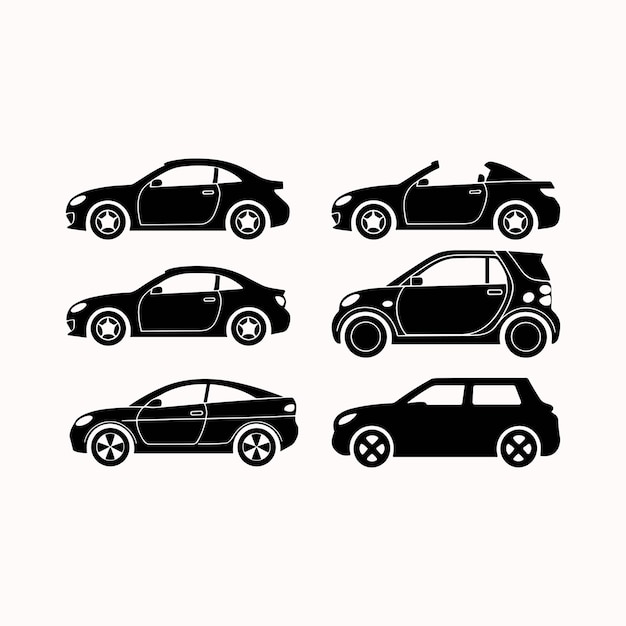 Colección de siluetas de automóviles en blanco y negro