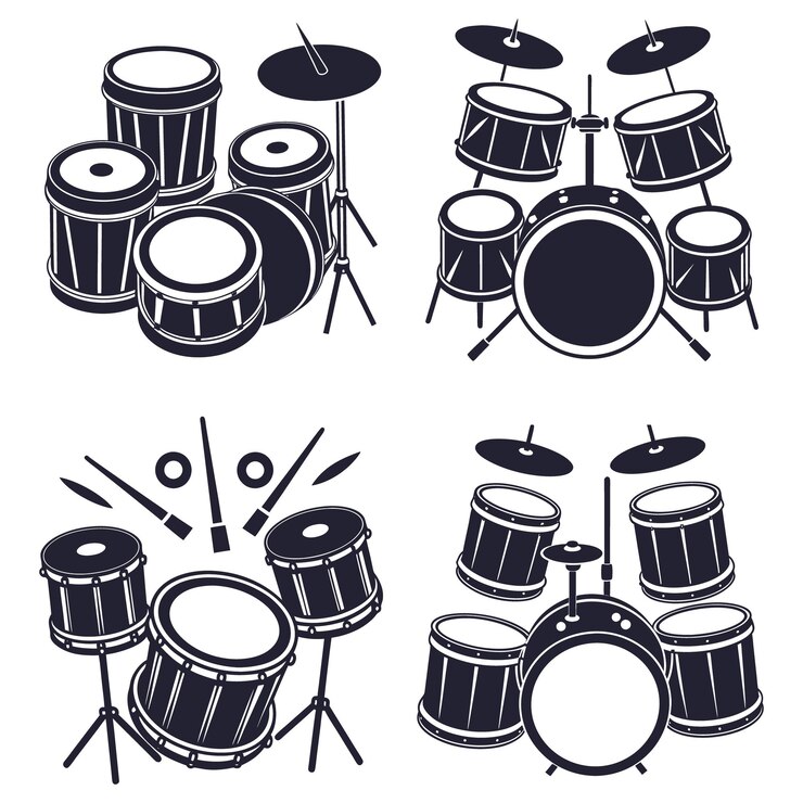 Vector colección de siluetas de bateristas dibujadas a mano