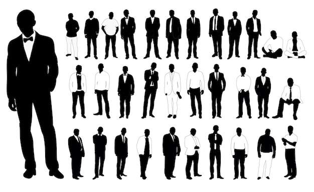 Colección de siluetas en blanco y negro hombre ilustración vectorial