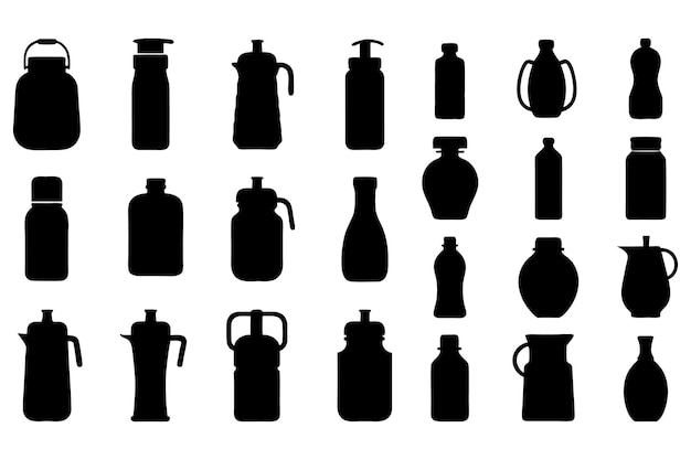 Colección de siluetas de botellas y envases