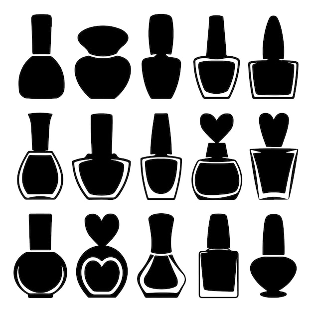 Colección de siluetas de botellas de esmalte de uñas