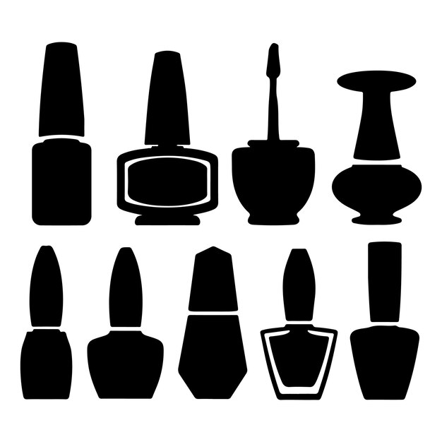 Colección de siluetas de botellas de esmalte de uñas