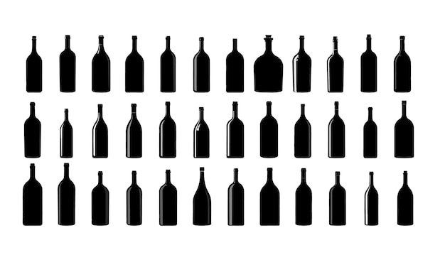 Colección de siluetas de botellas de vid dibujadas a mano por el arte vectorial