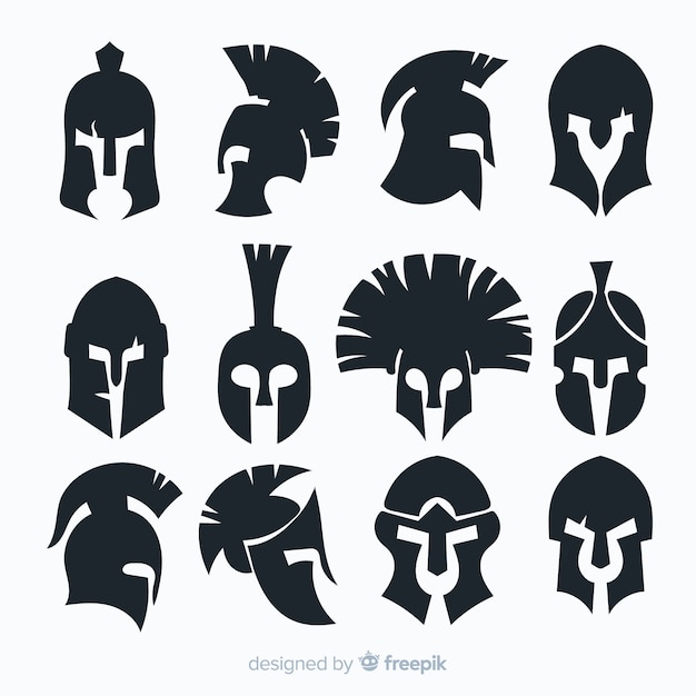 Vector colección de siluetas de cascos espartanos