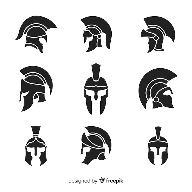 Vector colección de siluetas de cascos espartanos