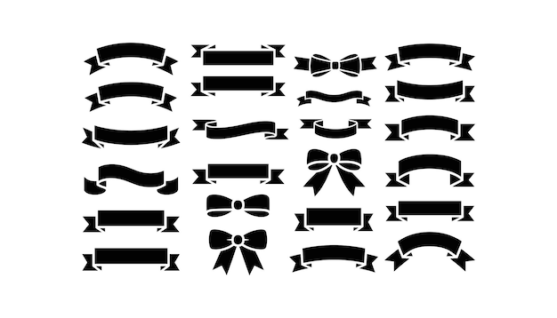 Colección de siluetas de cinta negra y arco para varios usos de diseño