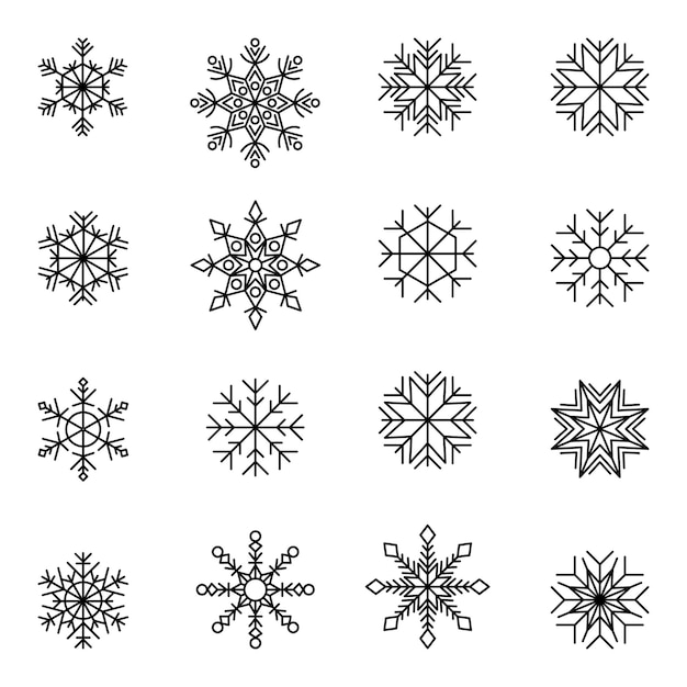 Colección de siluetas de copos de nieve de invierno para diseño navideño