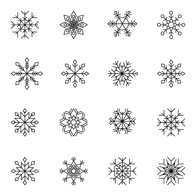 Colección de siluetas de copos de nieve de invierno para diseño navideño