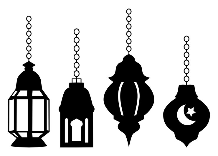 Vector colección de siluetas decorativas de linternas colgantes adecuadas para la decoración festiva islámica
