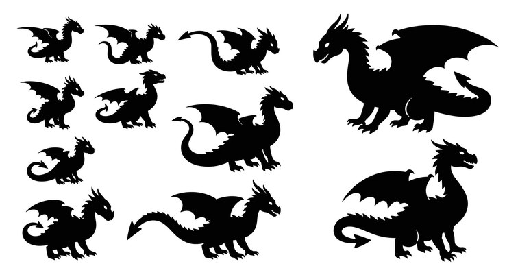 Colección de siluetas de dragones