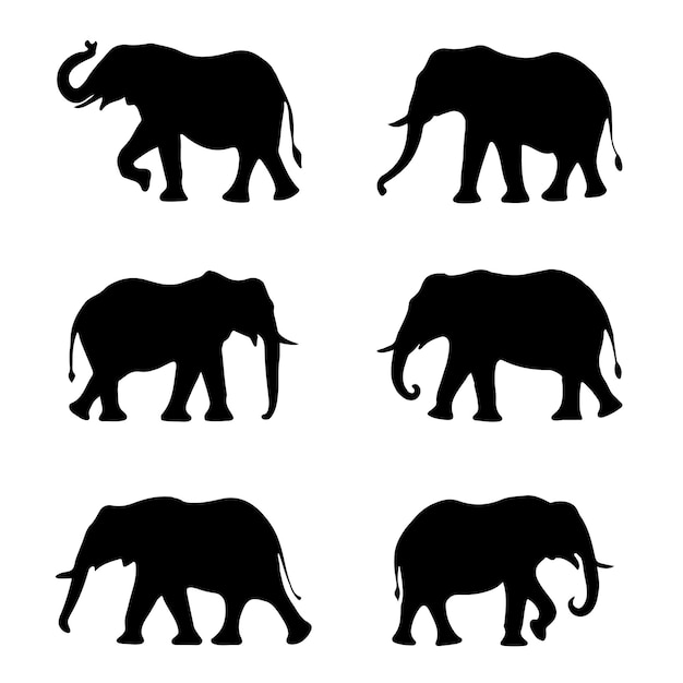 Colección de siluetas de elefantes