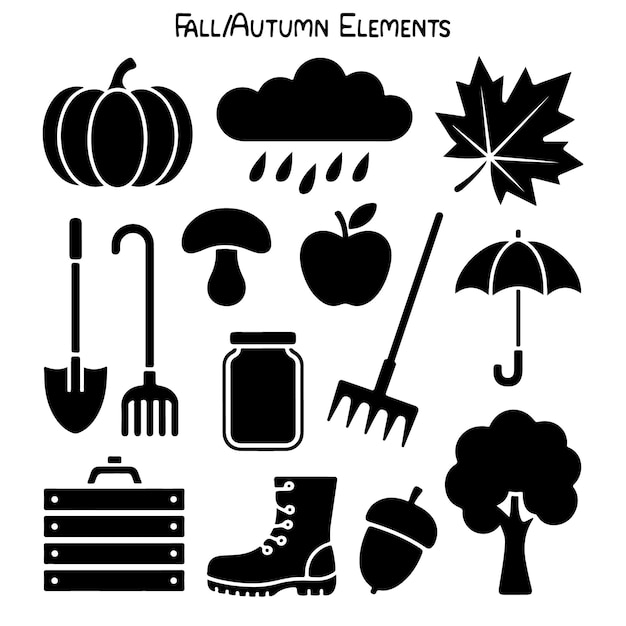 Colección de siluetas de los elementos de otoño
