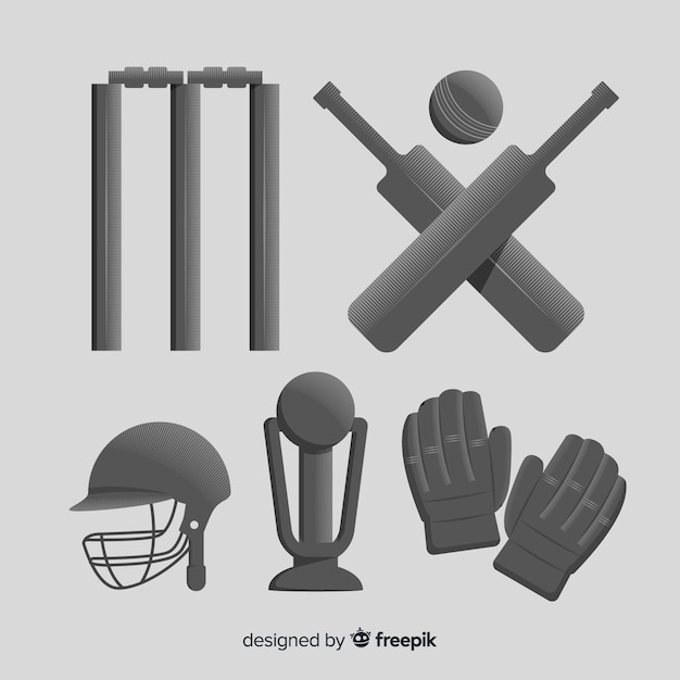 Vector colección de siluetas de elements de cricket