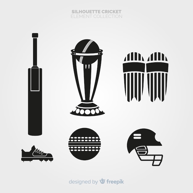 Vector colección de siluetas de elements de cricket