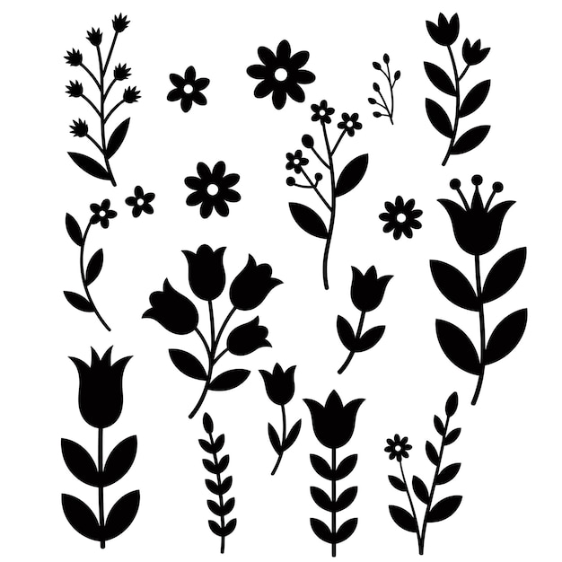 Colección de siluetas florales negras