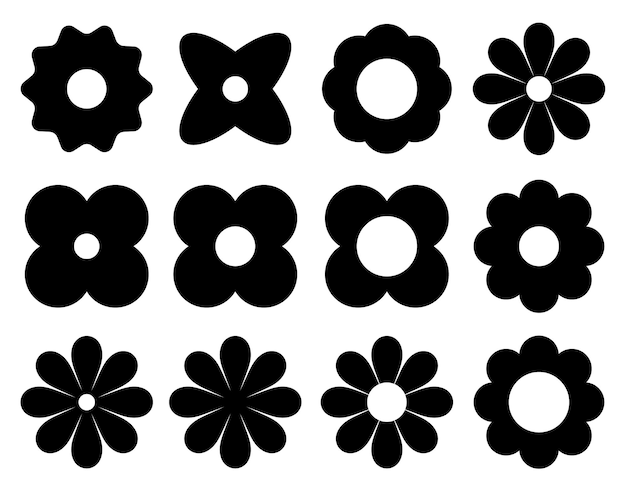 Colección de siluetas de flores negras