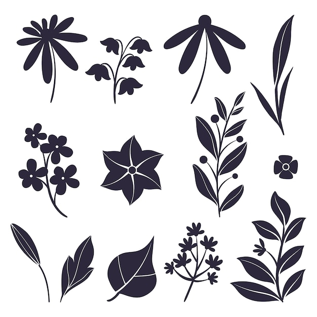 Vector colección de siluetas de flores planas