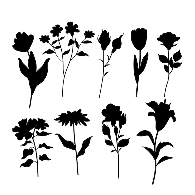 Vector colección de siluetas de flores planas