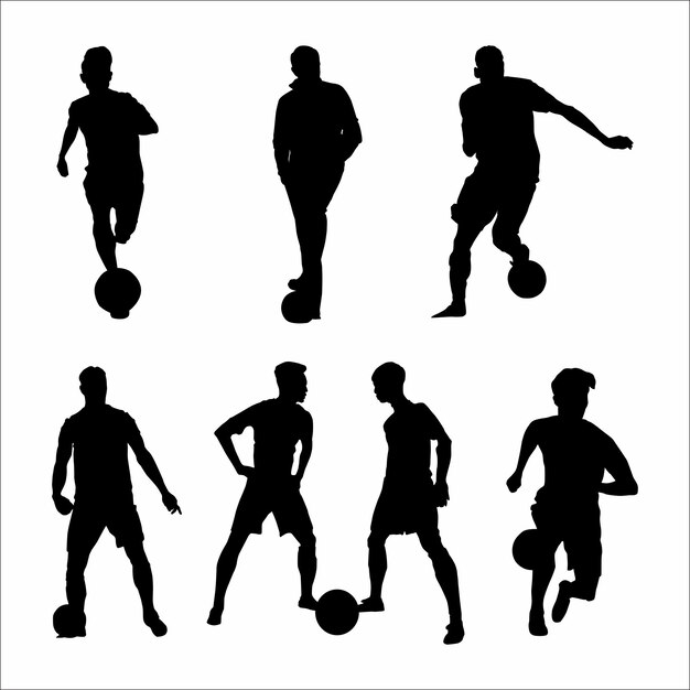 Vector colección de siluetas de futbolistas.