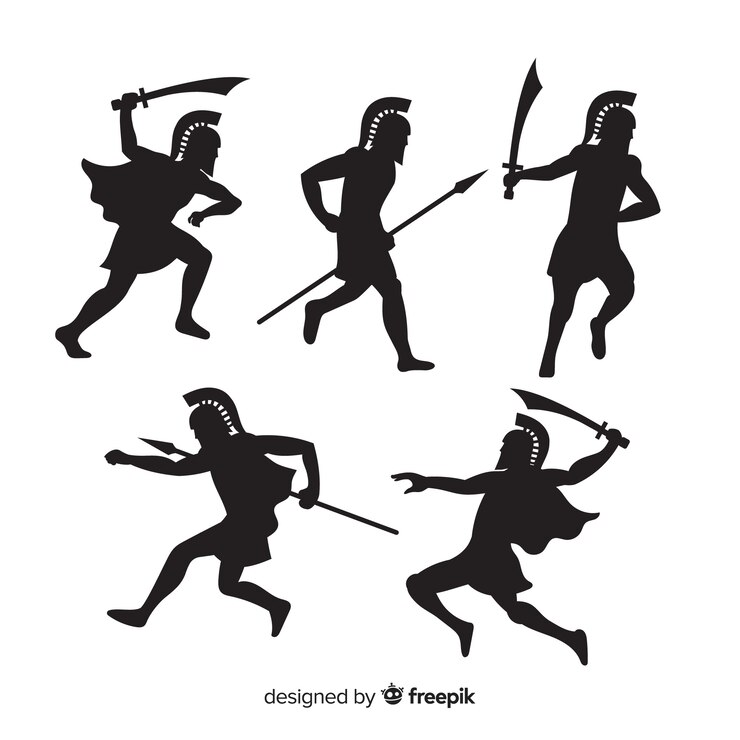 Vector colección de siluetas de guerreros espartanos