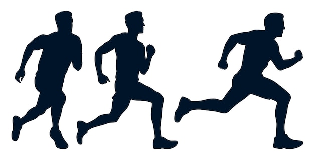 Colección de siluetas de hombres y mujeres corriendo en diferentes poses