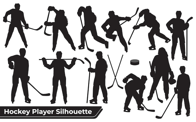 Colección de siluetas de jugadores de hockey en diferentes poses