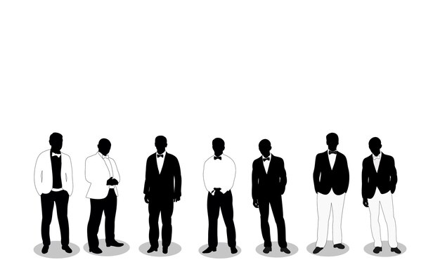 Colección de siluetas masculinas en blanco y negro, vector