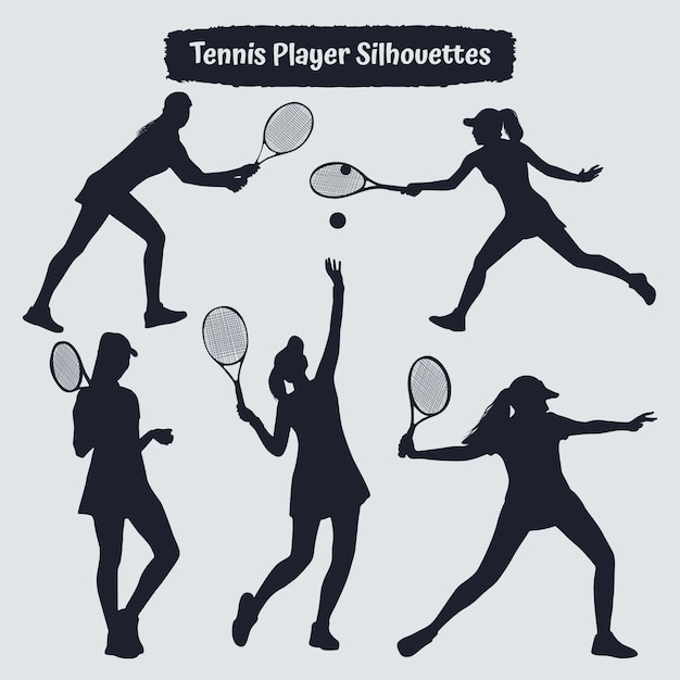 Colección de siluetas masculinas y femeninas de jugadores de golf en diferentes poses