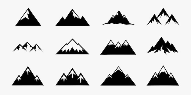 Colección de siluetas de montañas sobre fondo blanco