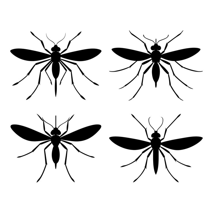 Colección de siluetas de mosquitos sobre un fondo blanco