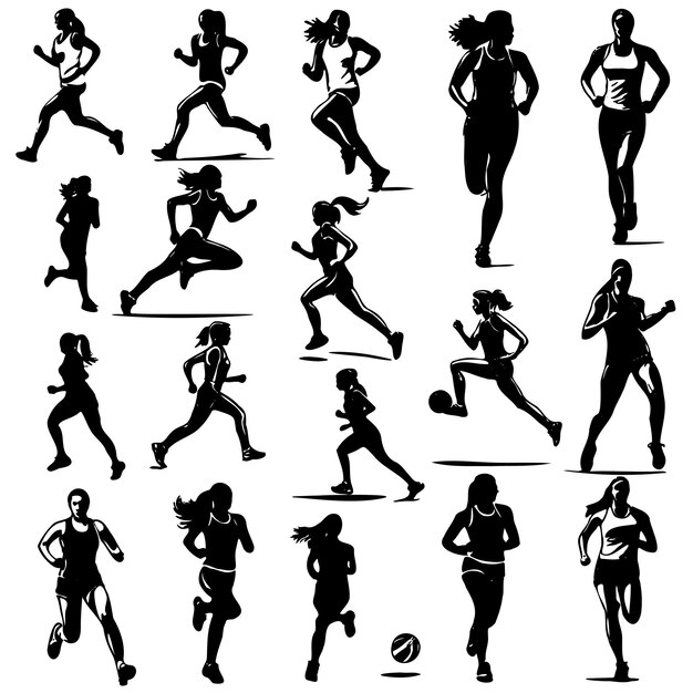 Vector colección de siluetas de mujeres corriendo