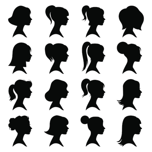 Una colección de siluetas de mujeres con diferentes peinados