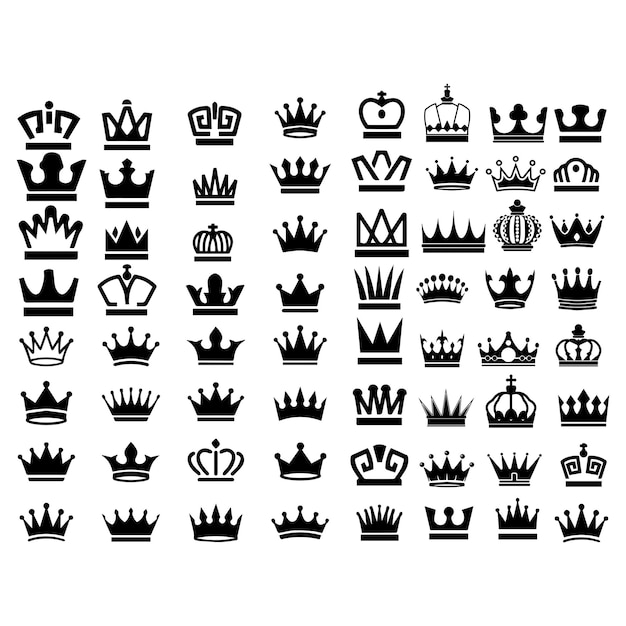 Colección de siluetas negras de coronas Coronas vectoriales de la reina