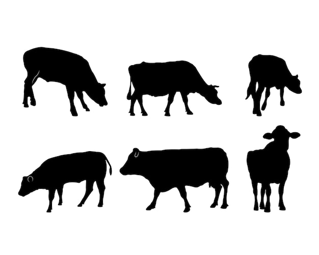 Vector colección de siluetas negras vacas