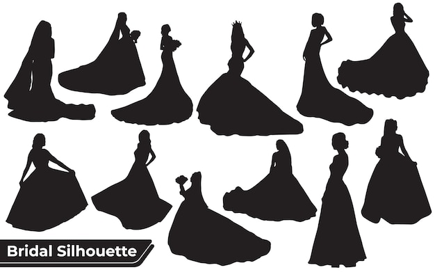 Colección de siluetas nupciales en diferentes poses.